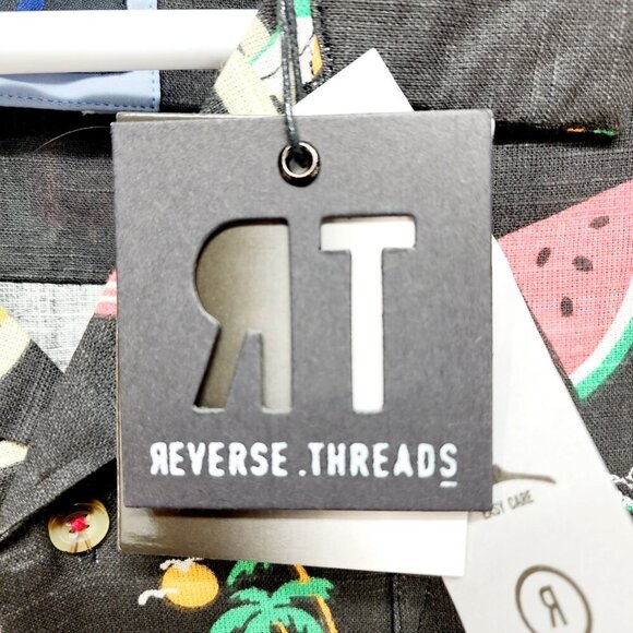 Mens Reverse Threads Black Short-Sleeve Shirt  Tropical Patent Casual Fit Size S - Picture 8 of 10